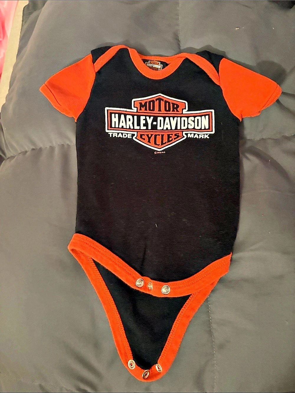 Harley-Davidson Infant Bar & Shield Bodysuit Black & Orange Baby 0/3M